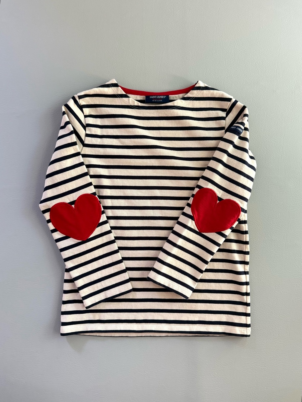 Saint James Girls Vaujany Striped Shirt with Heart Elbow Patches size 12